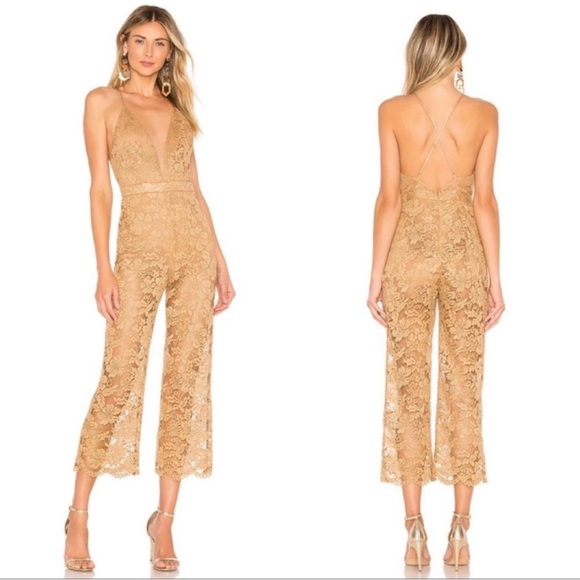 MAJORELLE Lace Jumpsuit in Tan S